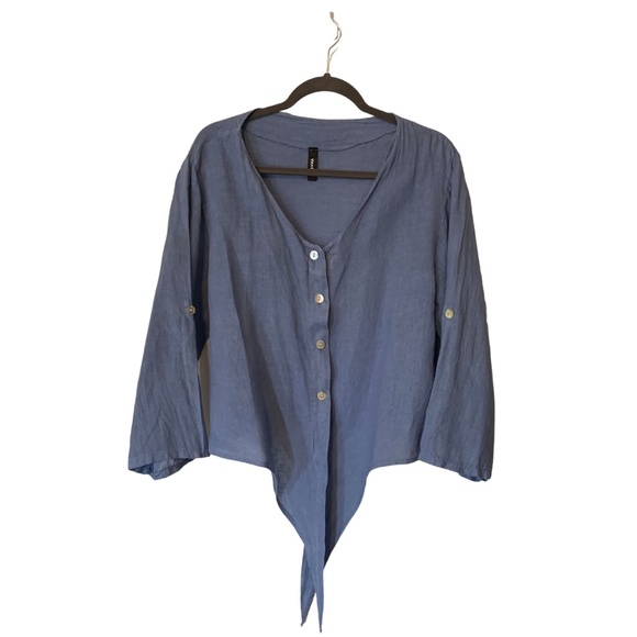VENTI6 Blue Linen button up - Picture 2 of 3